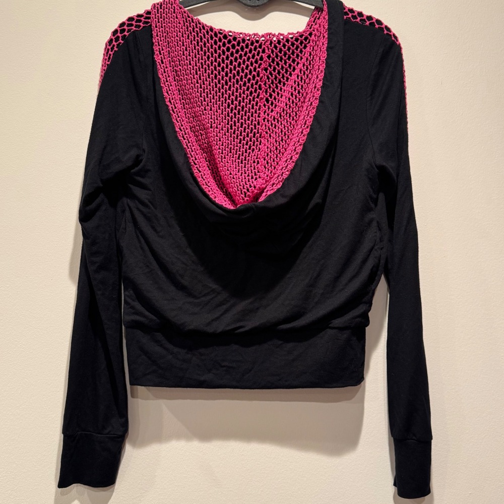 Beach Bunny Y2K Black Pink Crochet Tracksuit Low Rise Scrunch Flare Hoodie Set - Picture 4 of 9